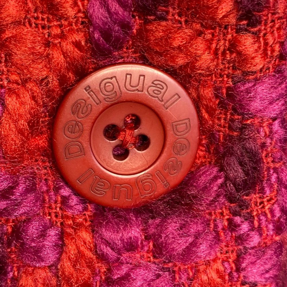 Desigual Plaid Catrina Red/Purple Coat Lined Jacket Women's 12 NWT - Picture 8 of 14